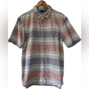 Vans Off The Wall Short Sleeve Button Down Red and Blue Stripe Men’s Size L